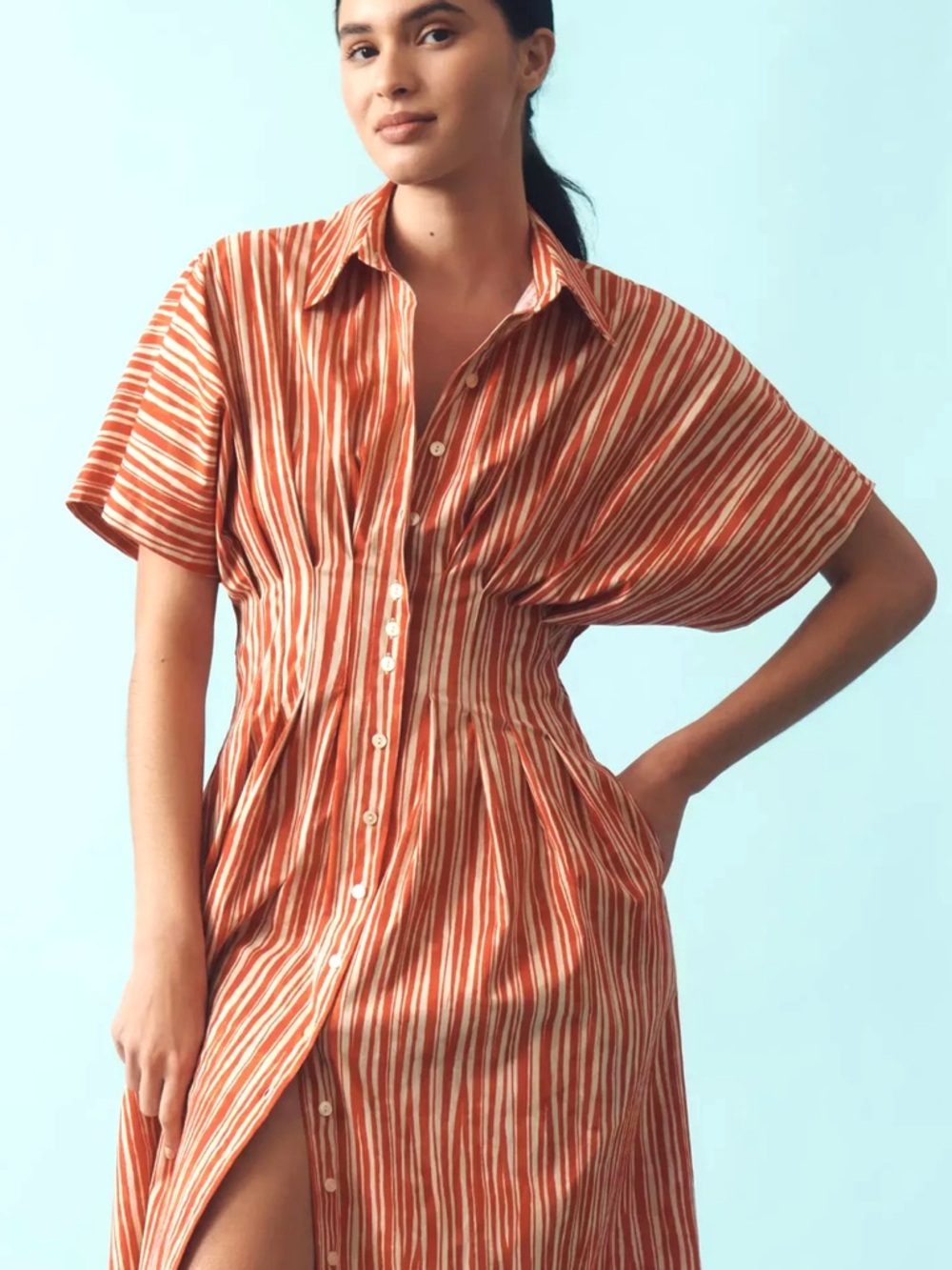 EXQUISE
The Tobie Button-Front Pleated Shirt Dress